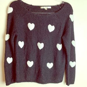 LAUREN CONRAD black knit sweater w/ white hearts